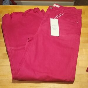 Risen Fuscia Pink, Wide Leg,  Frayed Hem Women's Jeans.NWT